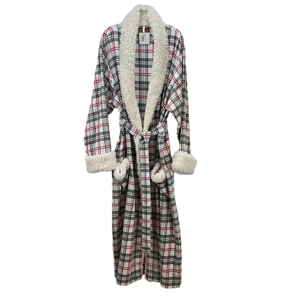 Pottery Barn Holland Plaid Robe Size Large/Extra Large Sherpa Trim - Picture 1 of 13